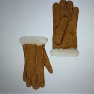 UGG Tan Shearling Gloves Chestnut Classic Perforated Gloves Size LARGE